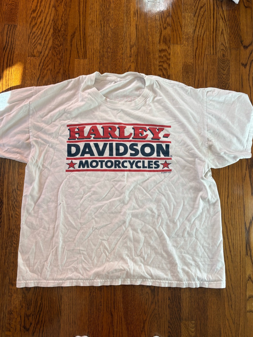 Harley-Davidson White Tee with Red and Blue Logo